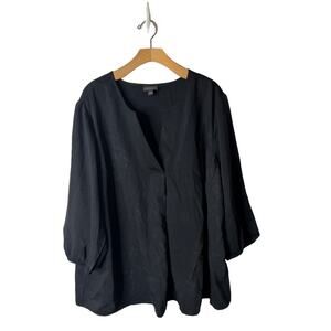 J. Jill Wearever Easy Care Plus 2X Black Sand-washed 3/4 Sleeve V-Neck Blouse